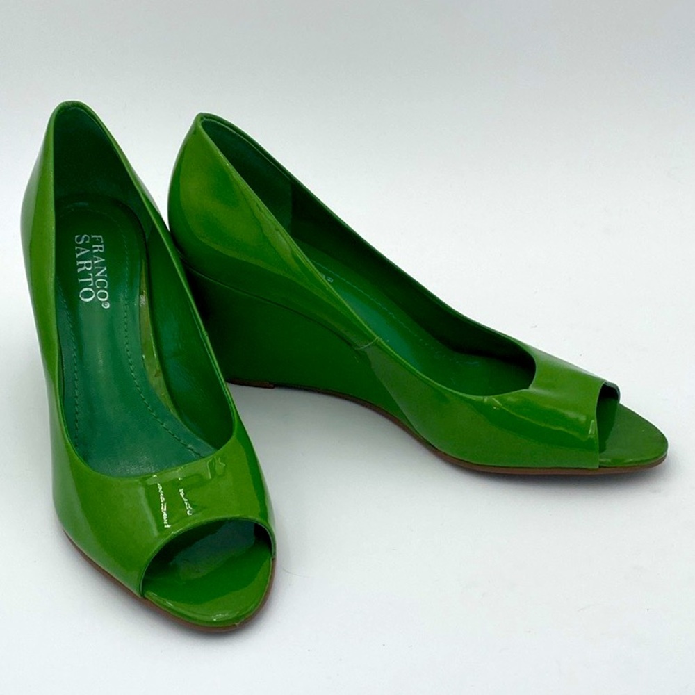 Franco Sarto Green Peep Toe Wedge Shoes